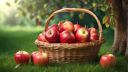 Organic Apples in the Basket.Orchard.Garden.