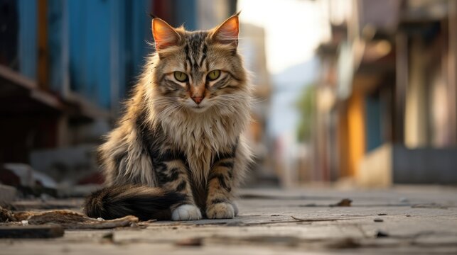 Navigating urban challenges! Feral cats in the city, a striking image of feline survival in the urban environment.