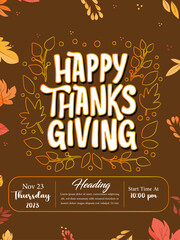Happy Thanksgiving day Poster and Vacter and party time change and brown color party posterv design.