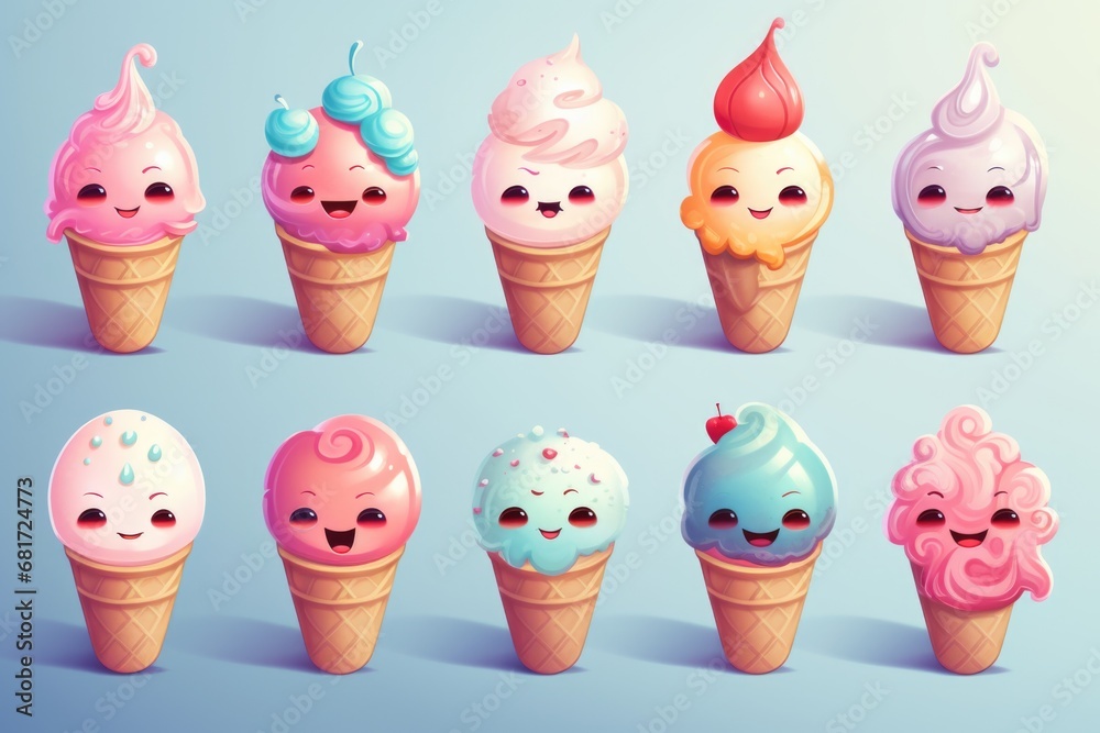 Canvas Prints A group of different colored ice cream cones. Perfect for summer treats and dessert concepts.