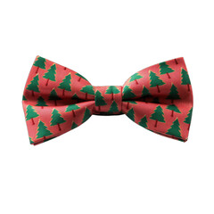 A Festive Holiday Bow Tie With A Christmas Tree Pattern- Isolated On A White Background