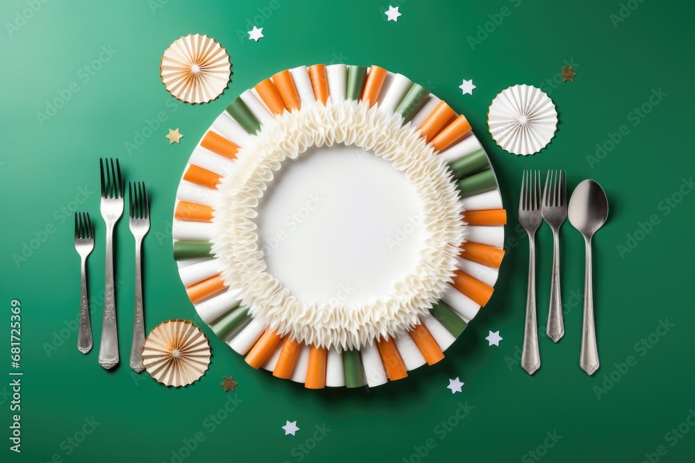Poster A plate with a ribbon wrapped around it, accompanied by silverware. This versatile image can be used for various occasions and themes.