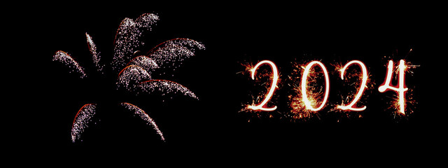 New Year wishes. Happy New Year. Fireworks. 2024