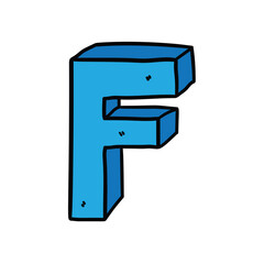 Obraz premium Hand-drawn cartoon doodle blue letter F on a white background.