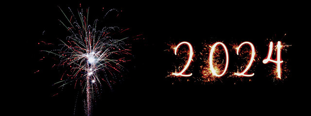 New Year wishes. Happy New Year. Fireworks. 2024