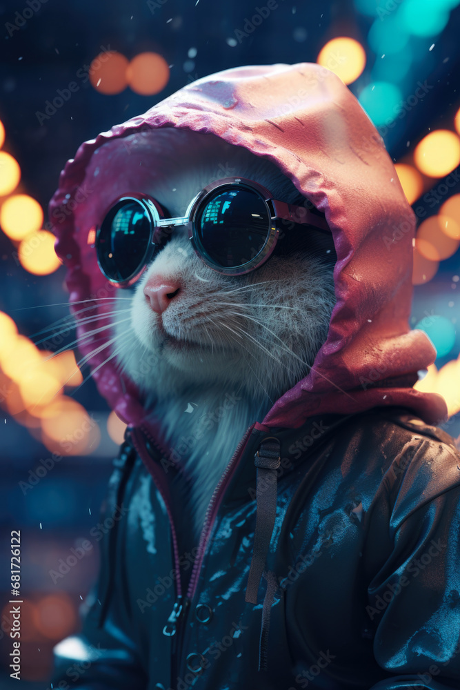 Aufkleber A picture of a cat wearing sunglasses and a pink hoodie. This image can be used to add a fun and stylish touch to any project or design