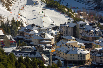 panoramic aerial view of the ski resort infrastructure in sierra nevada,granada,spain, temporary...