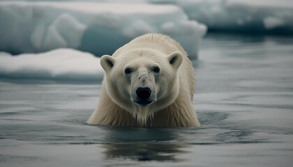 Obraz premium Arctic mammal looking cute, wet fur, reflection in water generated by AI