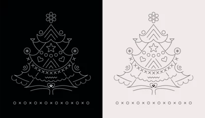 Fototapete Abstrakte Kunst Line art design isolated on a black and on a white backgrounds Christmas Tree vector illustration. 