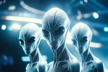 A group of aliens standing next to each other. This image can be used to depict extraterrestrial life or science fiction themes.
