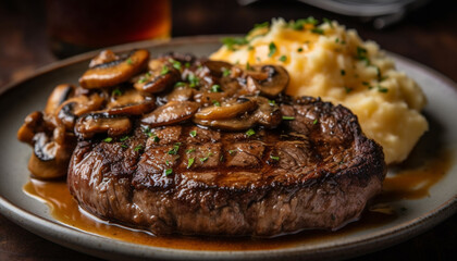 Grilled fillet of beef, cooked to perfection, ready to eat generated by AI