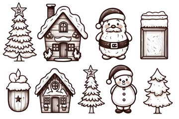 A collection of black and white Christmas icons. This versatile image can be used for various holiday-themed projects.