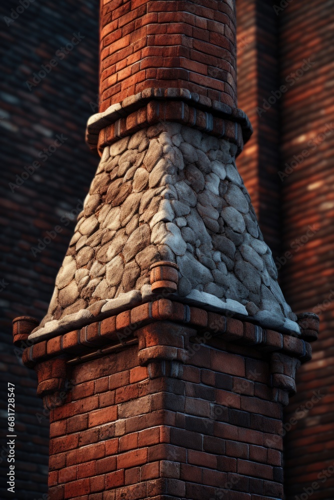 Poster a brick chimney with a clock on top, perfect for adding a touch of charm to any home or building. ca