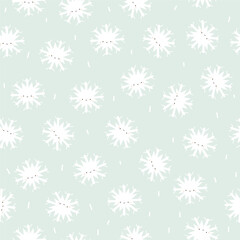 Cute seamless pattern with white snowflakes. Funny winter print. Vector hand drawn illustration.