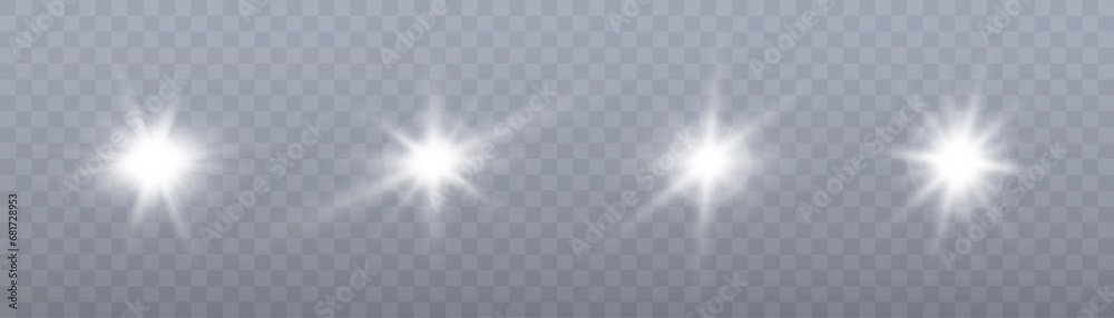 Poster white glowing light explodes on a transparent background. bright star. transparent shining sun, brig