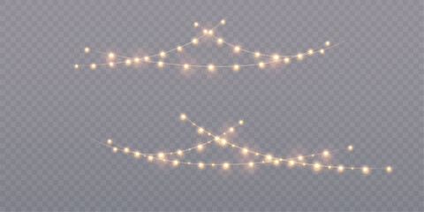 Christmas glowing lights isolated on transparent background. For New Year's and holiday decorations.