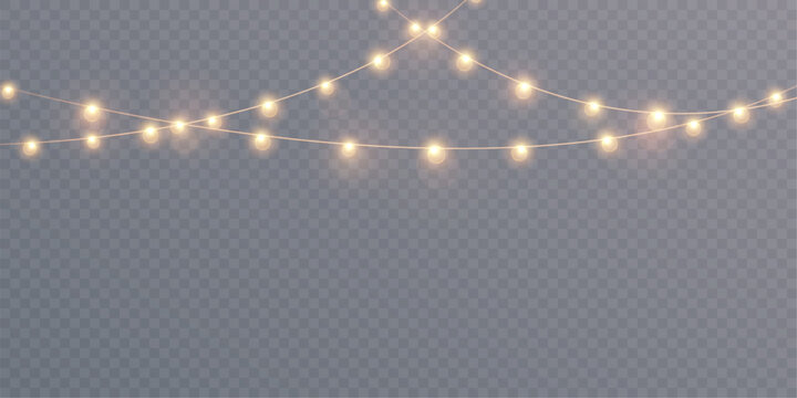 Christmas glowing lights isolated on transparent background. For New Year's and holiday decorations.