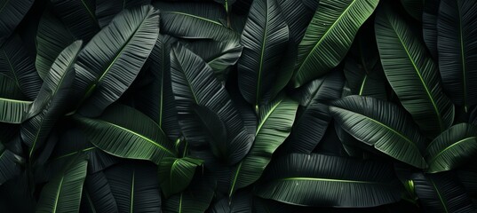 Abstract black leaf textures for tropical leaf background with flat lay and dark nature concept