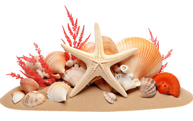 Fototapeta na wymiar Beautiful Starfish and Seashell Arrangement Isolated on Transparent Background PNG.