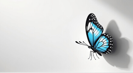 A butterfly hanging on a wall, side view, illustration style, drop shadow, white background - AI Generative