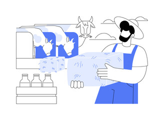 Handling milk cows abstract concept vector illustration.