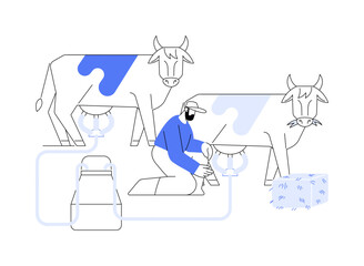 Milking cows abstract concept vector illustration.