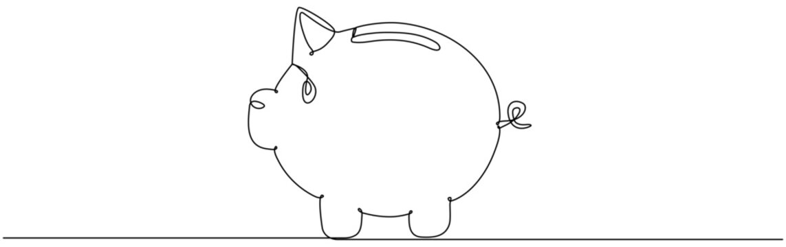 Piggy bank continuous one line drawing. Saving money concept. Vector hand drawn illustration.