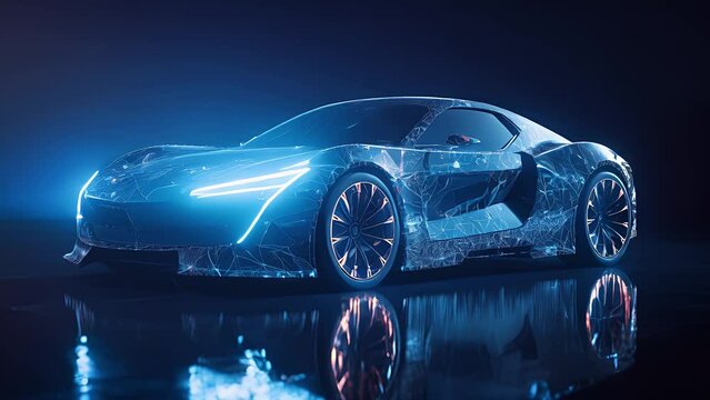Supersport car with dark background, Led lighting. Created with generative AI.