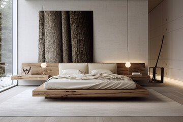 Comfortable minimalist bedroom with wooden design