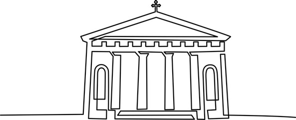 Catholic Church building. Continuous one line art drawing style.