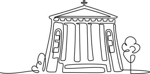 Catholic Church building. Continuous one line art drawing style.