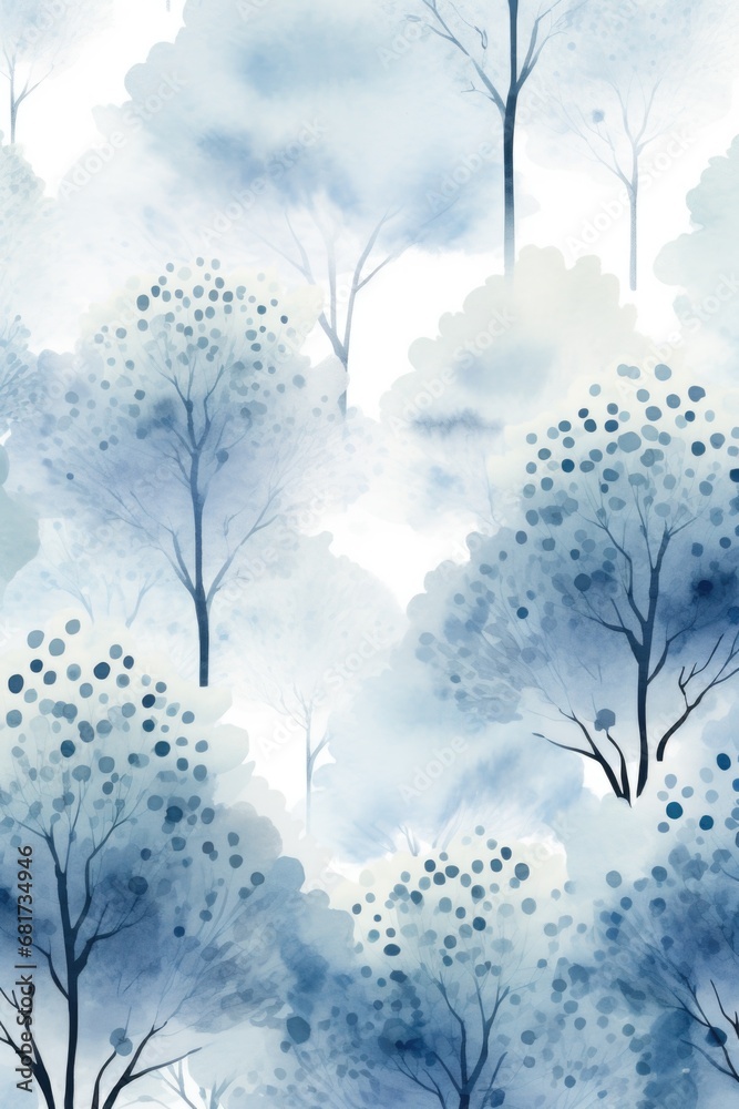 Poster a beautiful watercolor painting depicting blue and white trees. this versatile image can be used for