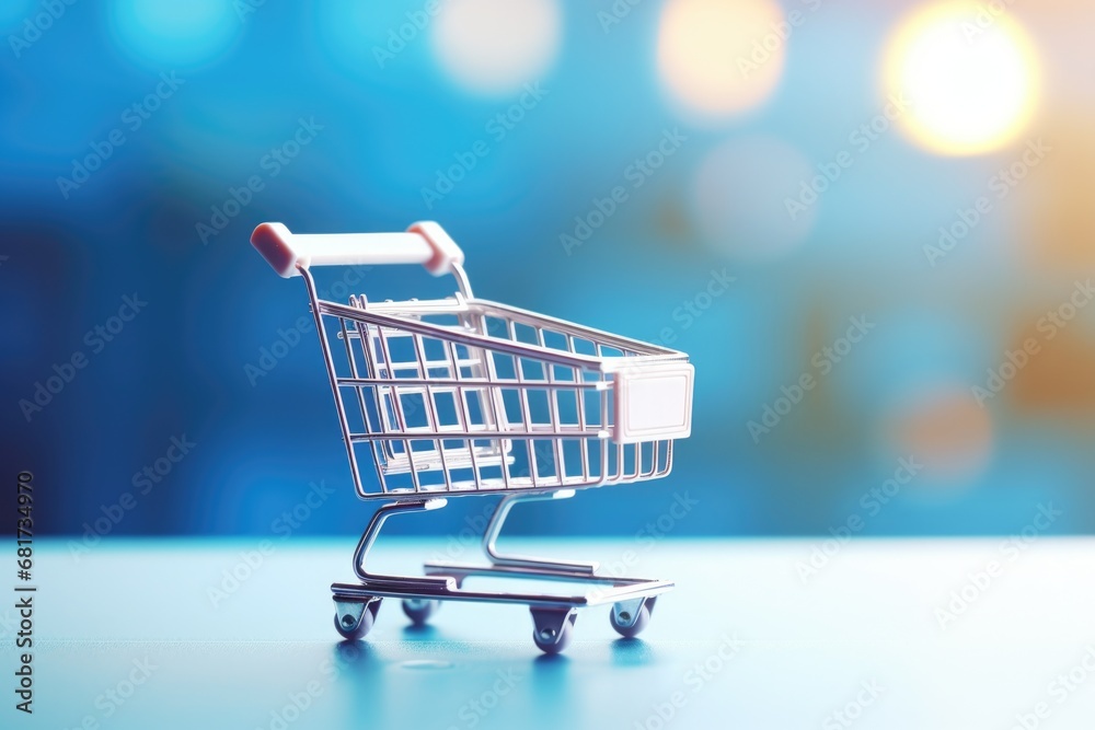 Aufkleber a small shopping cart is placed on top of a table. perfect for illustrating concepts related to shop