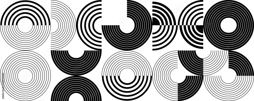 Poster seamless geometric pattern in bauhaus style. abstract modern black and white trendy background. vect