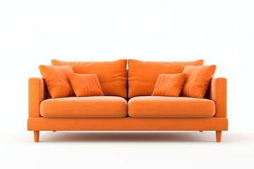 An image of an orange couch with multiple pillows. This versatile picture can be used in various contexts