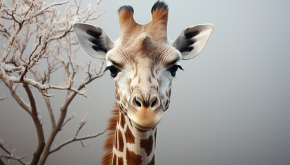 Fototapeta premium Giraffe, majestic and cute, standing in African wilderness generated by AI
