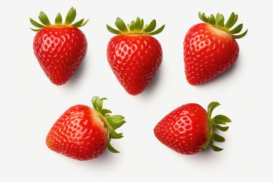 A collection of fresh strawberries placed on a clean white surface. Perfect for food photography or healthy eating concepts