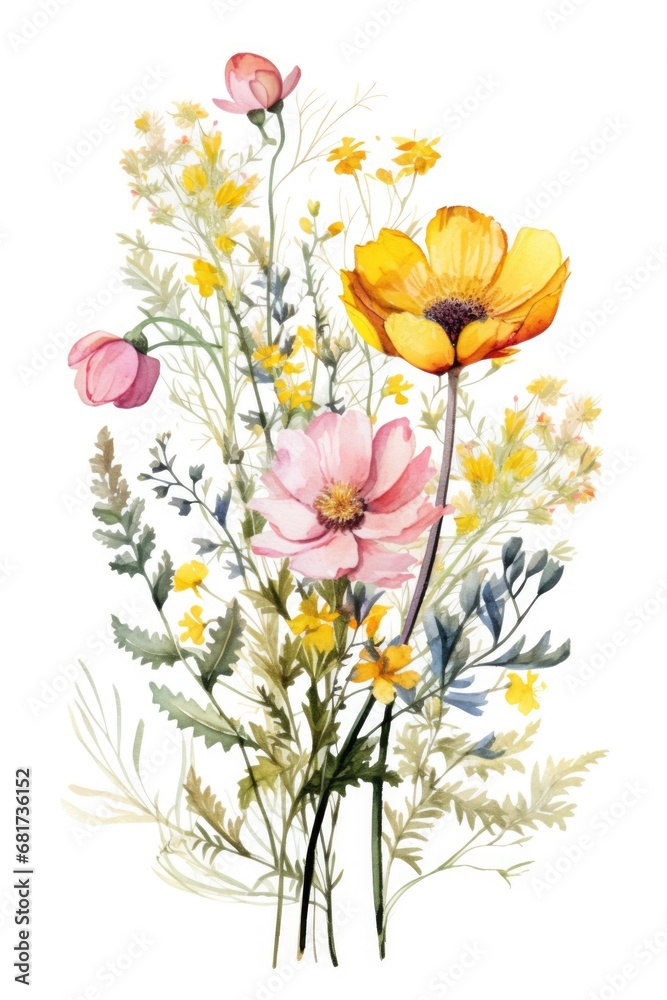 Poster a painting of a bunch of flowers on a white background. suitable for various design projects