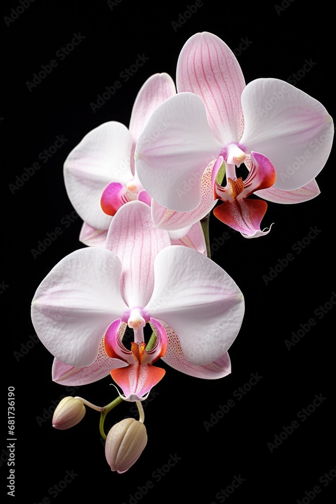 Poster a detailed close-up view of a beautiful flower against a black background. this image can be used fo