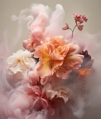 Bouquet of flowers in smoke