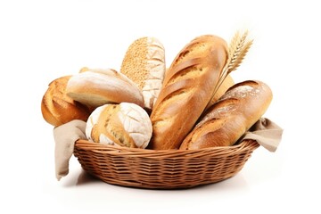 A basket filled with a variety of delicious bread. Perfect for bakery promotions or food-related designs
