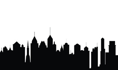 Silhouette city background. Skyscrapers silhouette background with copyspace. Hand drawn vector art.