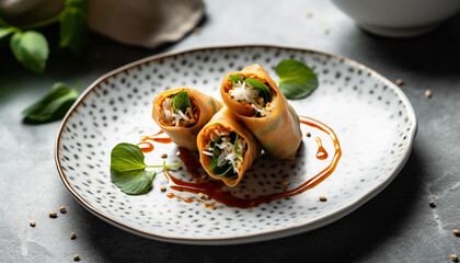 Freshly cooked gourmet taco with pork, vegetables, and cilantro sauce generated by AI