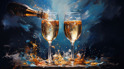 Celebration, champagne, New Year's cards, new year - obrazy, fototapety, plakaty