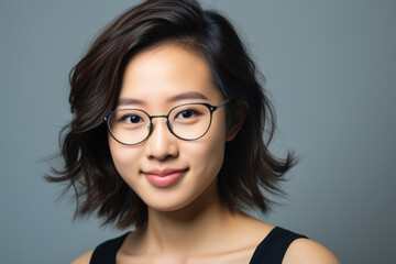 Woman is posing for picture while wearing glasses. This versatile image can be used in various contexts