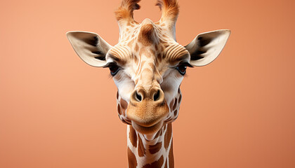 Cute giraffe looking at camera in nature, on grass generated by AI