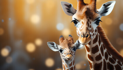 Cute giraffe looking at camera in African savannah generated by AI - obrazy, fototapety, plakaty