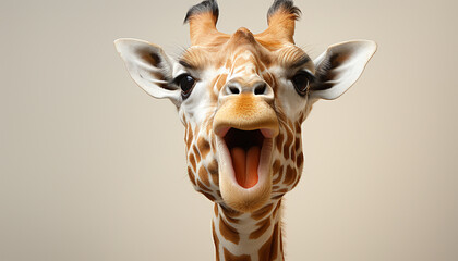 Cute giraffe looking at camera, nature striped cartoon beauty generated by AI