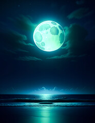 Obraz premium full moon over sea Generated by AI