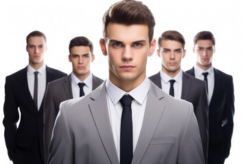 Group of young men dressed in formal suits and ties. Business professionals, colleagues, or team working together. It is suitable for corporate, professional, or teamwork-related projects